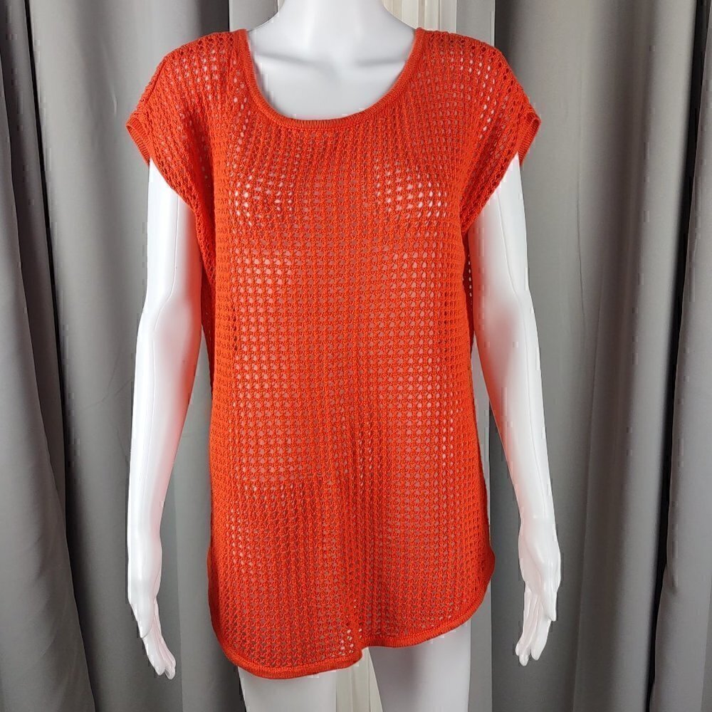 Jeanne Pierre Orange 100% Cotton Light Knit Sweater Size Large
